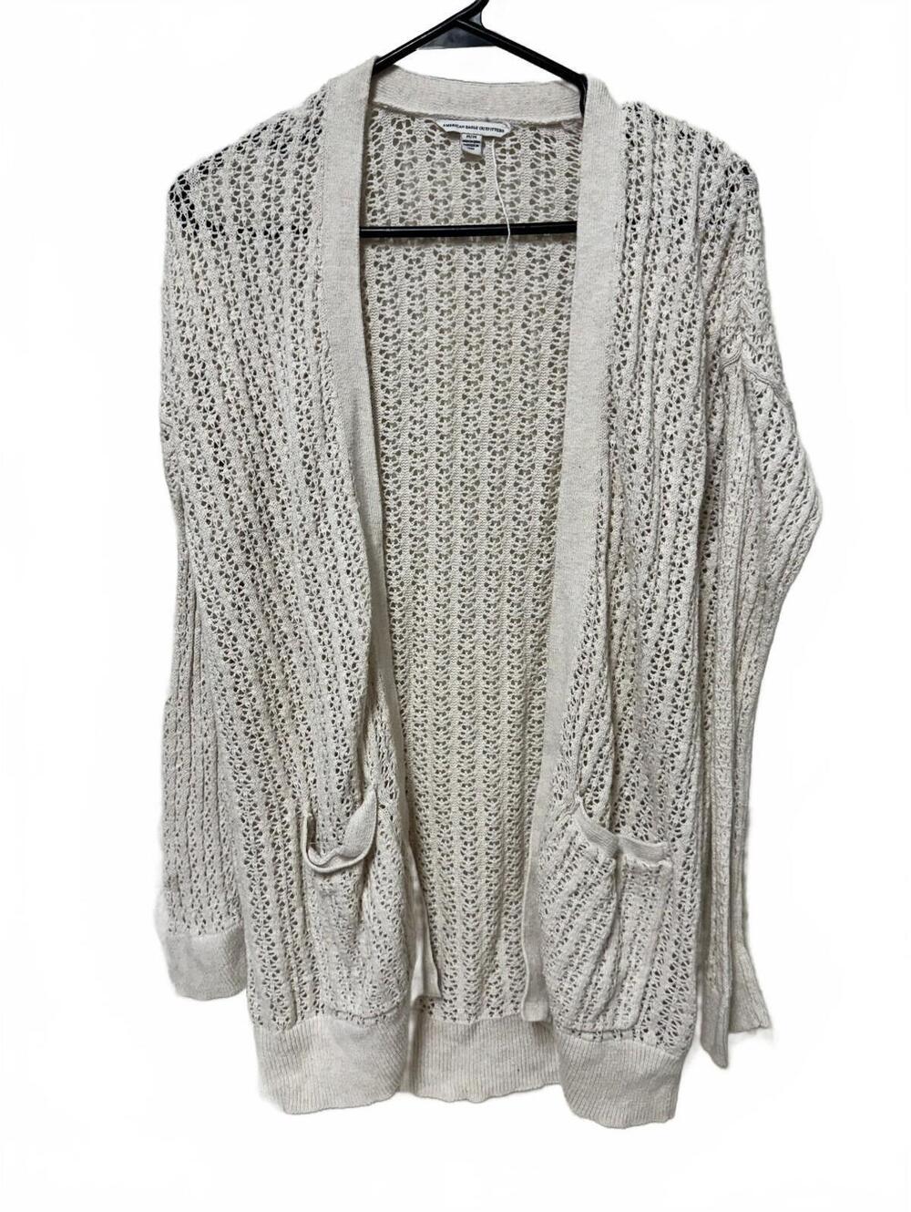 American Eagle Open Front Open Knit Cardigan Sweater Cream Medium